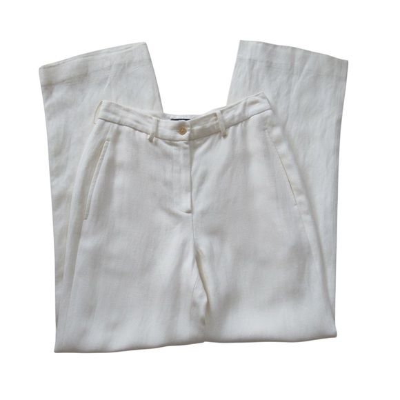 Donna Karan New York Cream Trousers Pants 4 Acetate Linen Straight Quiet Luxury - Picture 5 of 16